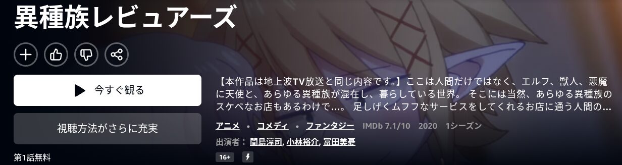 Amazonプライムの異種族レビュアーズ配信画像
