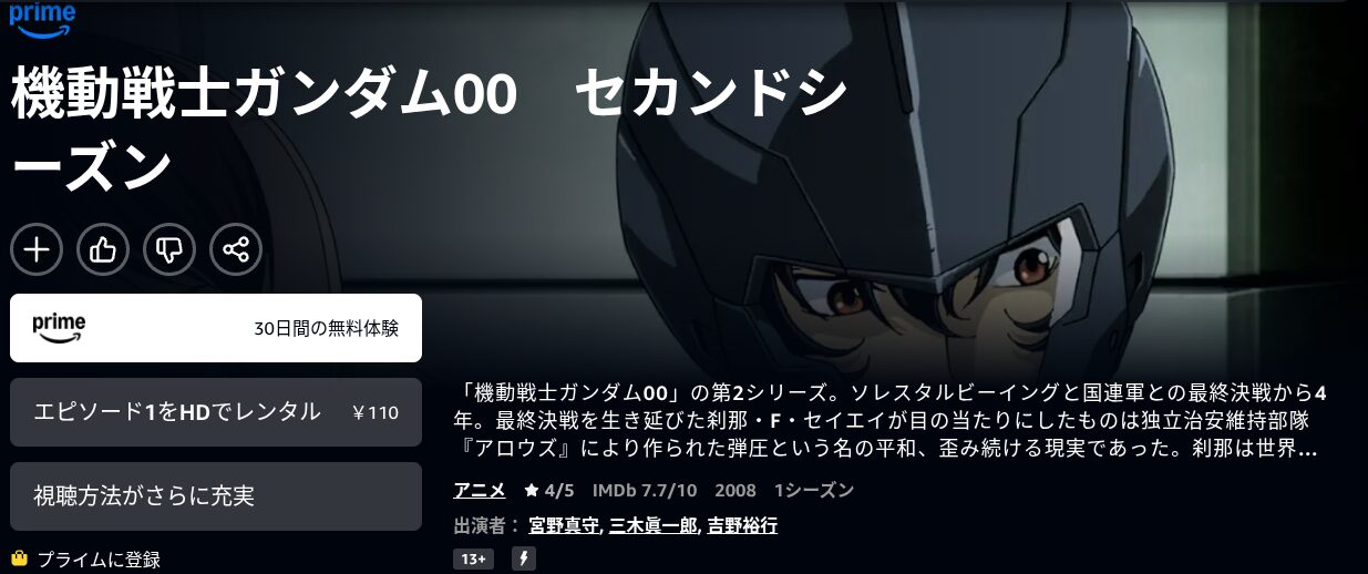 Amazonプライムのガンダム002配信画像