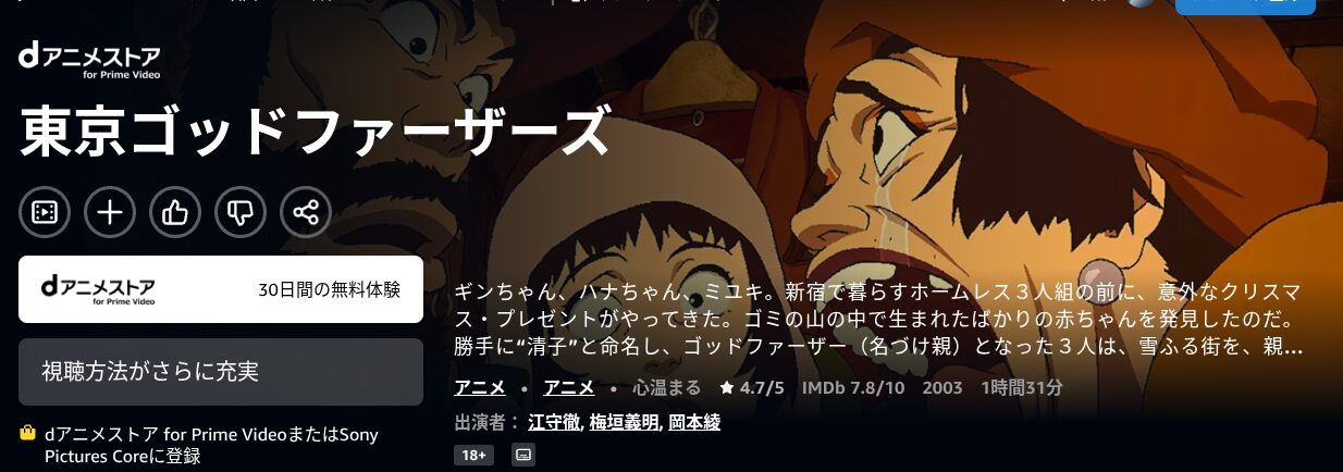 Amazonプライムの東京ゴッド配信画像