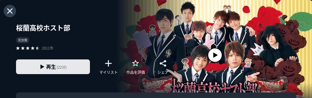 U-NEXTの桜蘭高校ホスト部配信画像
