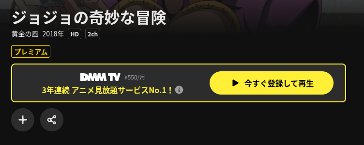 DMM TVのジョジョ5配信画像