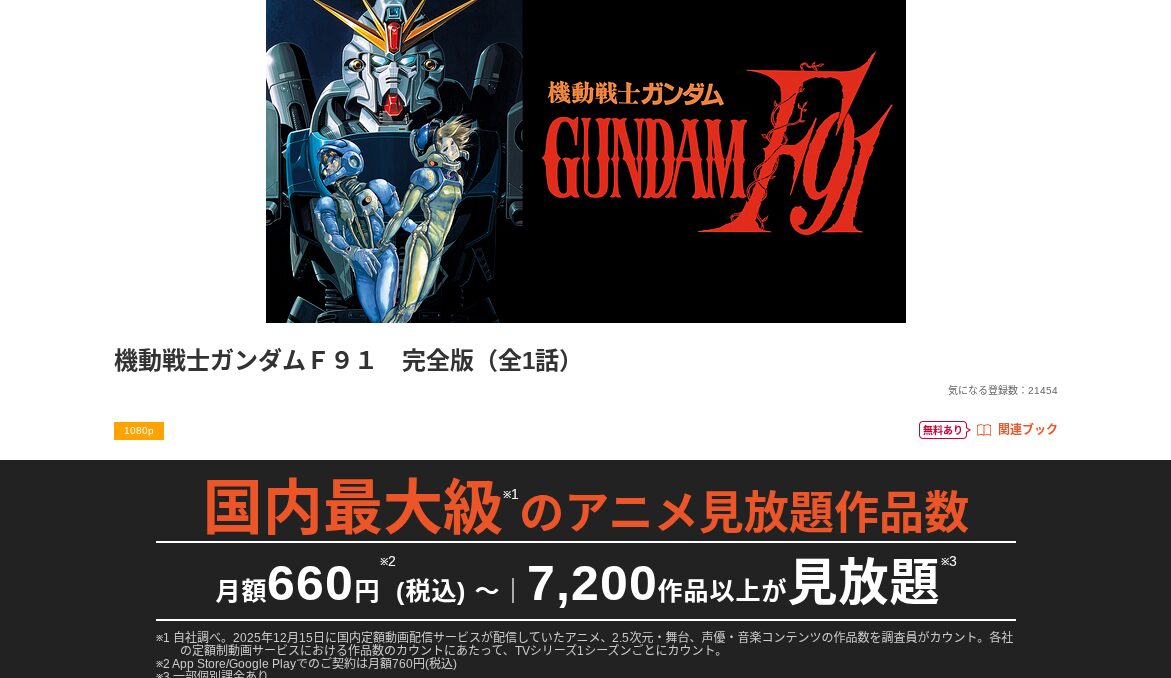 dアニメストアのガンダムF91配信画像