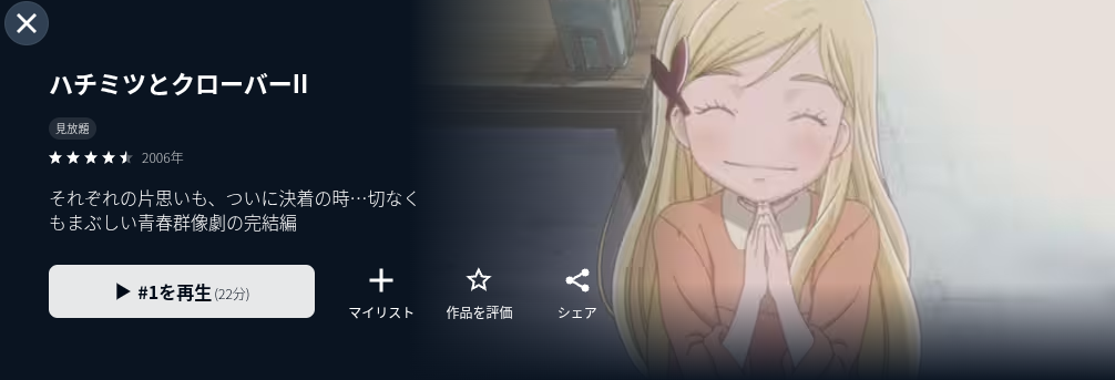 U-NEXTのハチクロ2配信画像