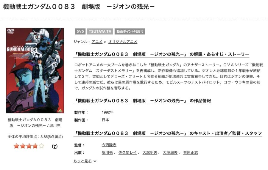 TSUTAYA DISCAS　機動戦士ガンダム0083 ジオンの残光