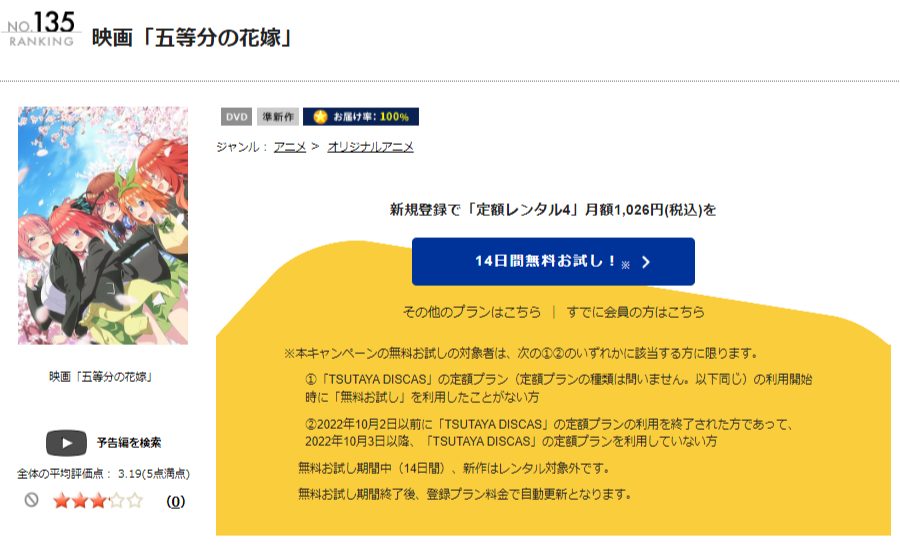 TSUTAYA DISCAS　五等分の花嫁