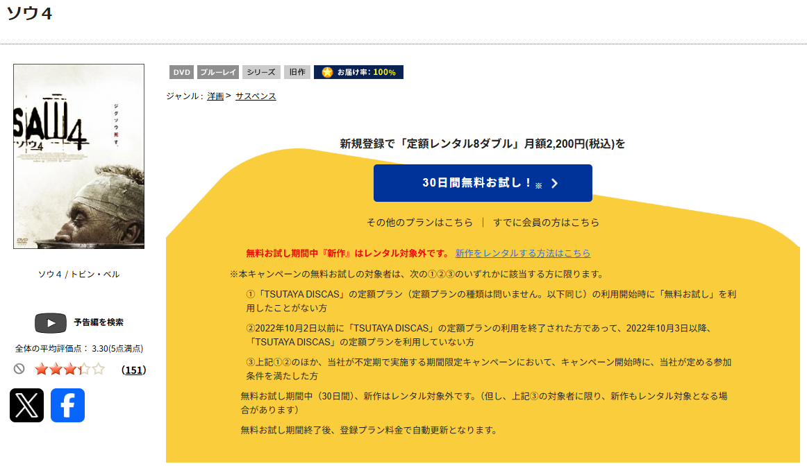 TSUTAYA DISCASのソウ4