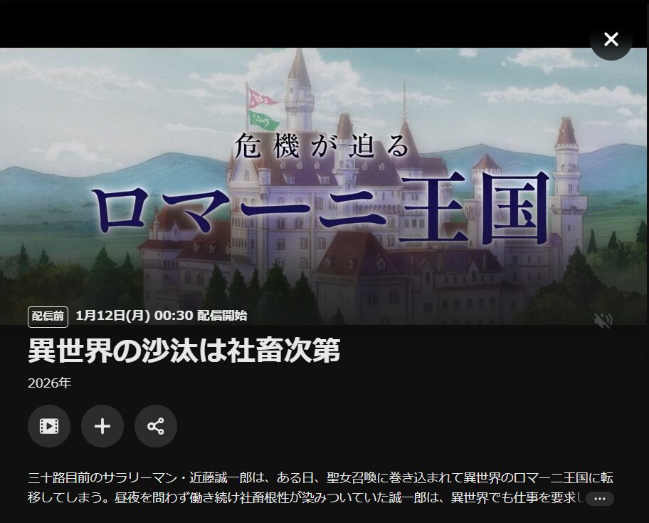 U-NEXTの異世界の沙汰は社畜次第配信画像