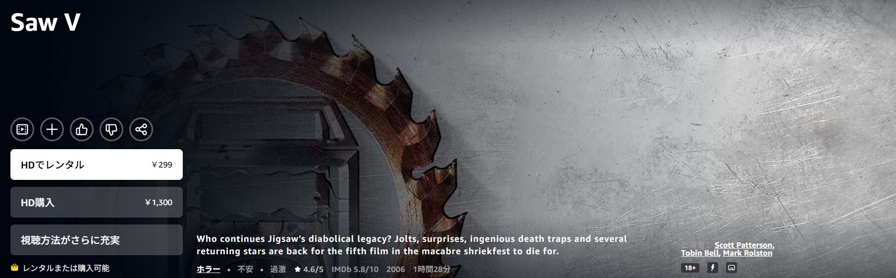 Amazonプライムのソウ5配信画像