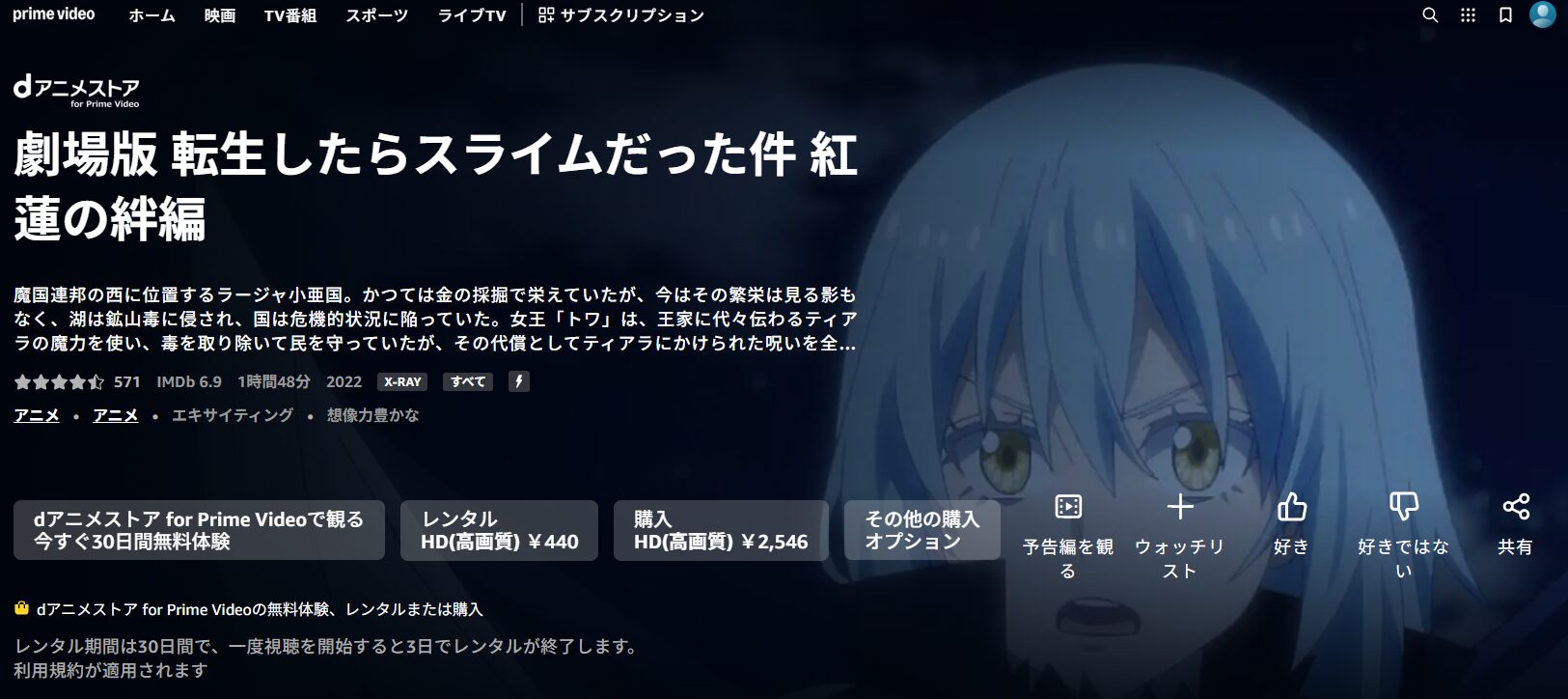 Amazonプライムの劇場版 転生したらスライムだった件 紅蓮の絆編配信画像