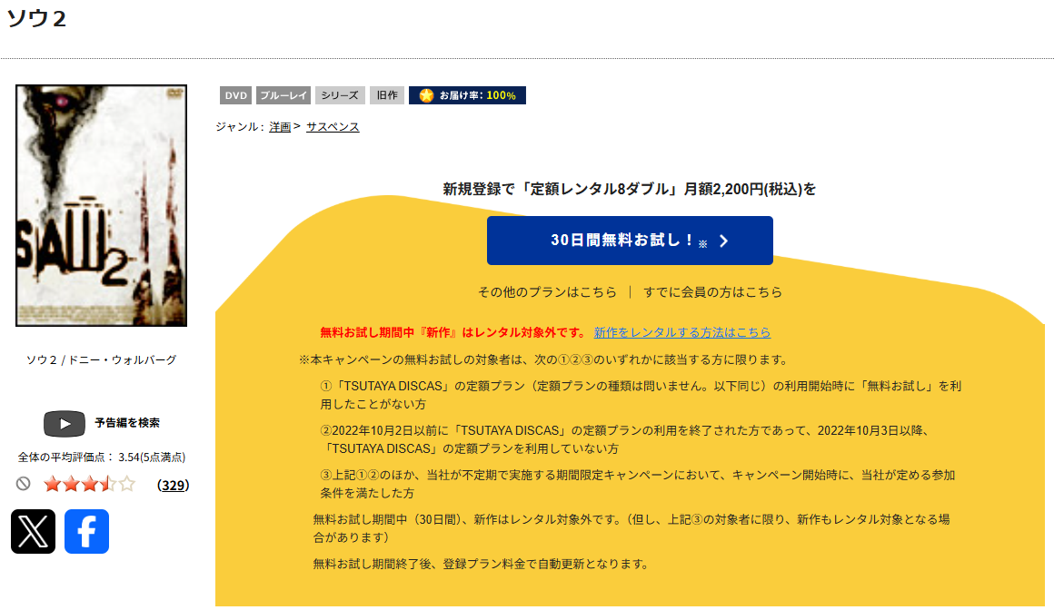 TSUTAYA DISCASのソウ2