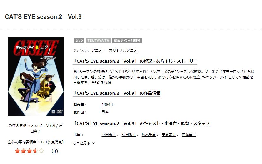 TSUTAYA DISCAS　キャッツ・アイ（2期）