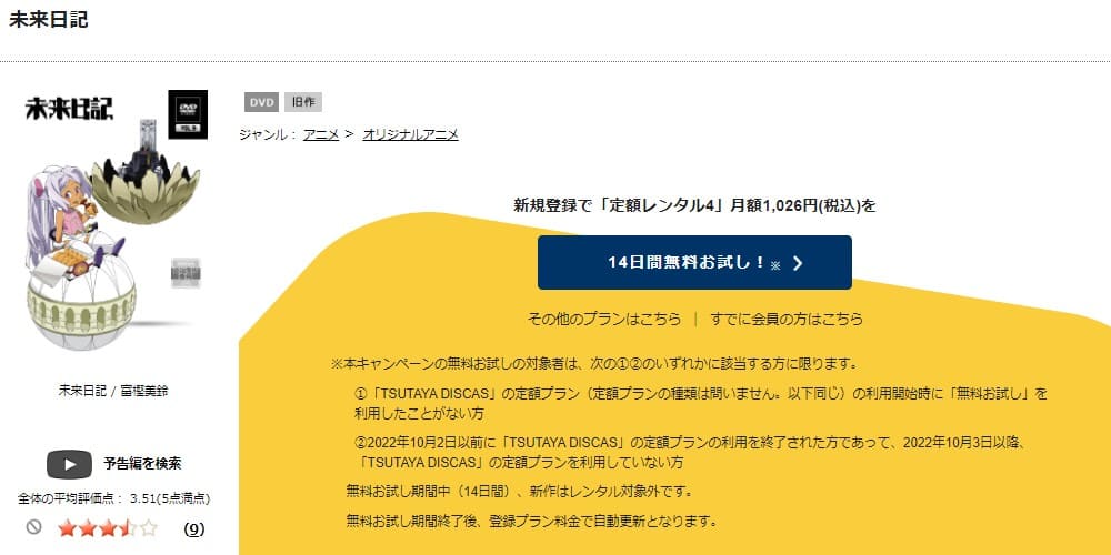 TSUTAYA DISCAS　未来日記