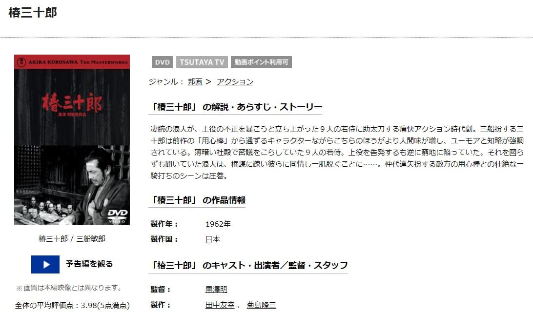 TSUTAYA DISCAS　椿三十郎