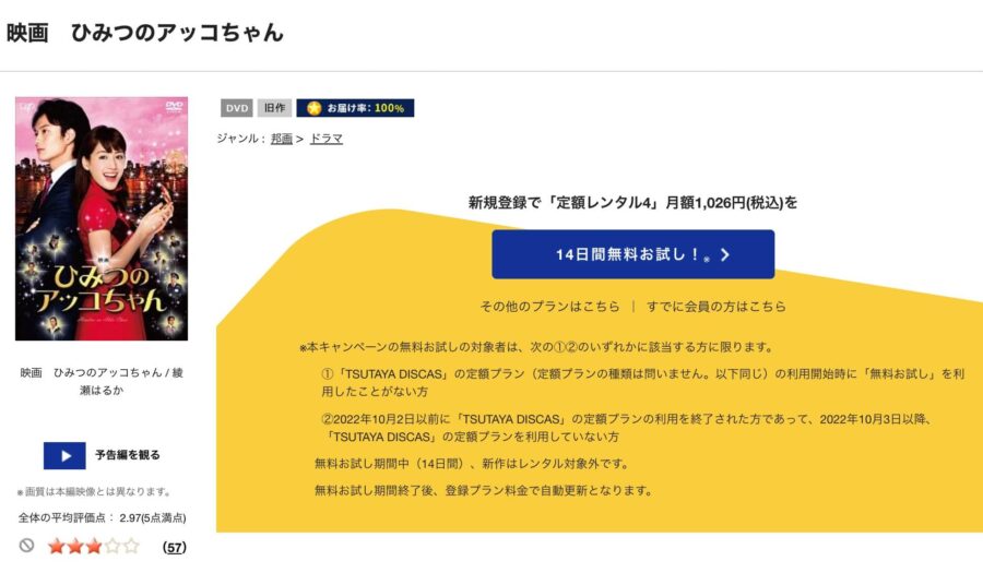 TSUTAYA DISCAS　ひみつのアッコちゃん（実写映画）