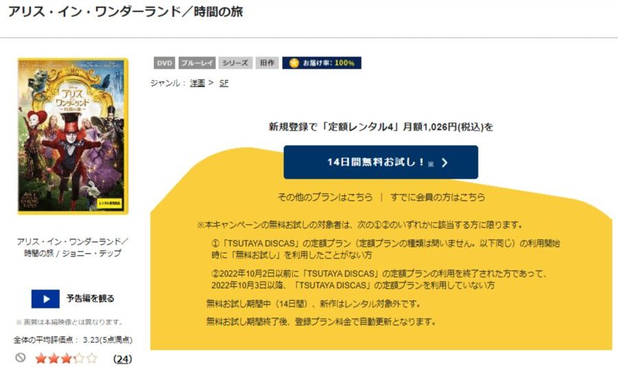 TSUTAYA DISCAS　アリス・イン・ワンダーランド／時間の旅