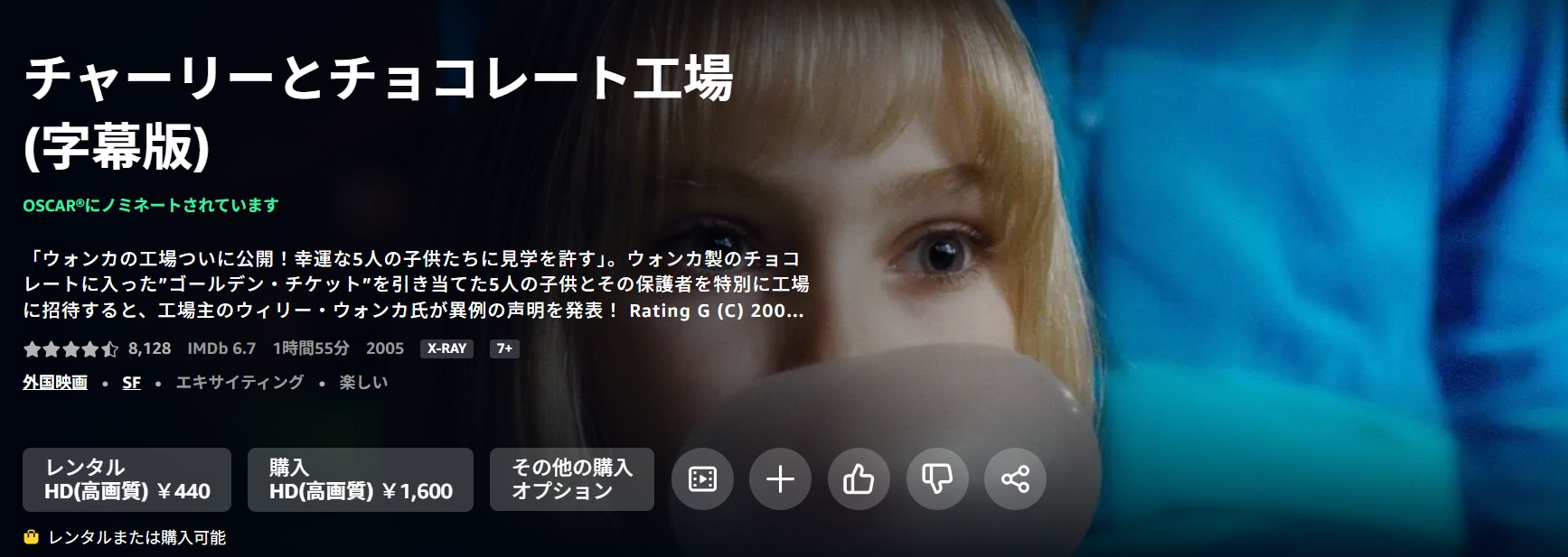 Amazonプライムのチャーリーとチョコレート工場配信画像