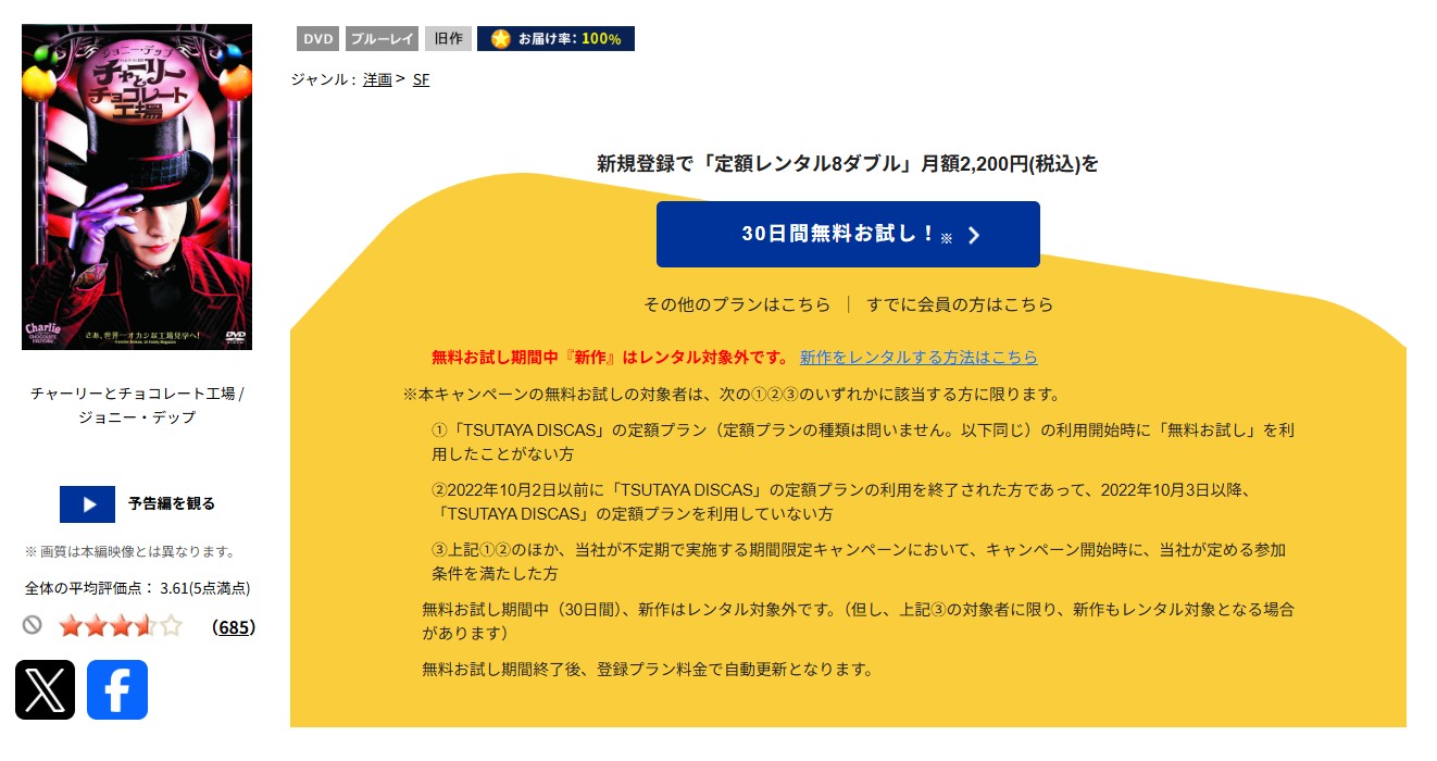 TSUTAYA DISCASのチャーリーとチョコレート工場