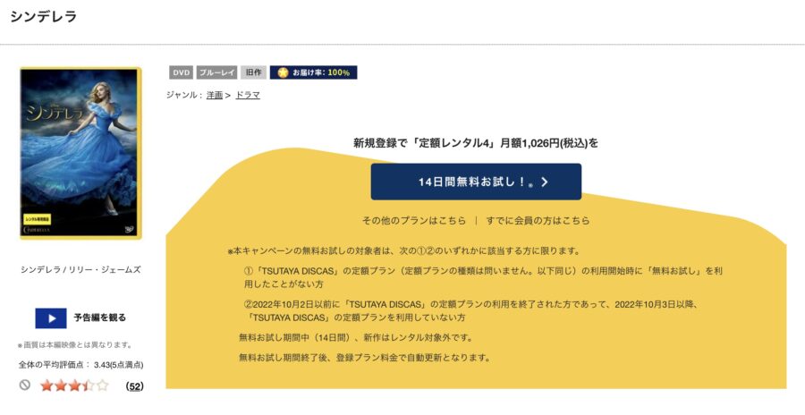 TSUTAYA DISCAS　シンデレラ（実写）