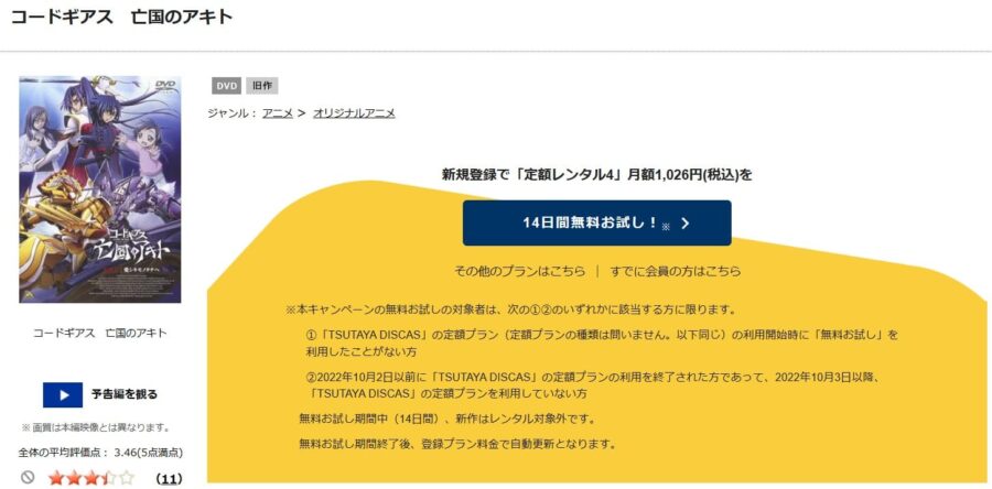 TSUTAYA DISCAS　コードギアス亡国のアキト