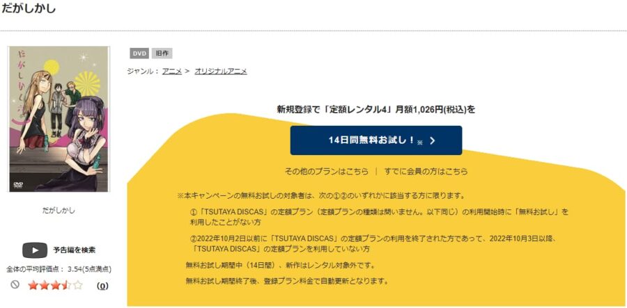 TSUTAYA DISCAS　だがしかし（1期）