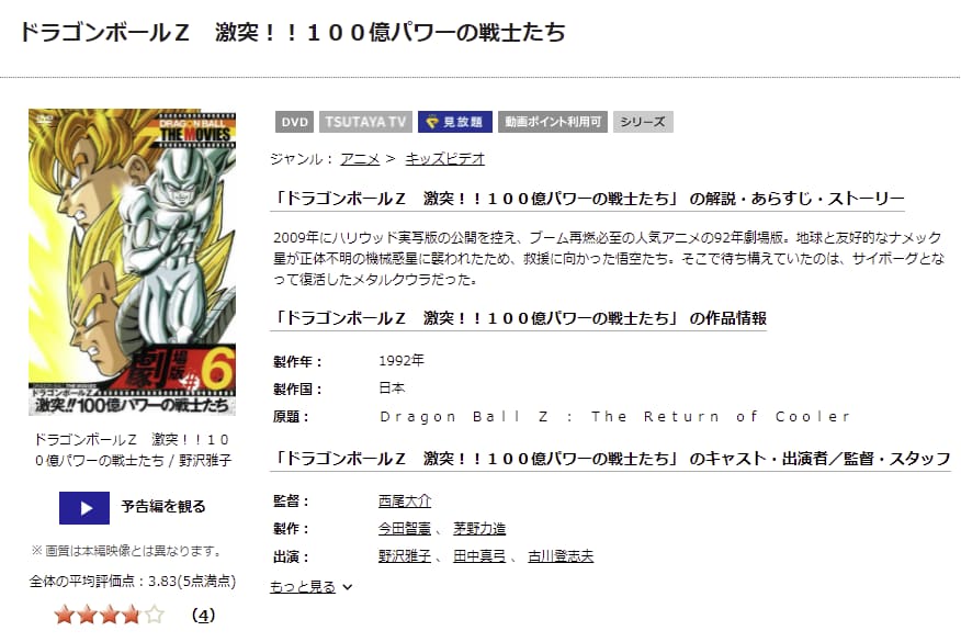 TSUTAYA DISCAS　ドラゴンボールZ 激突!!100億パワーの戦士たち