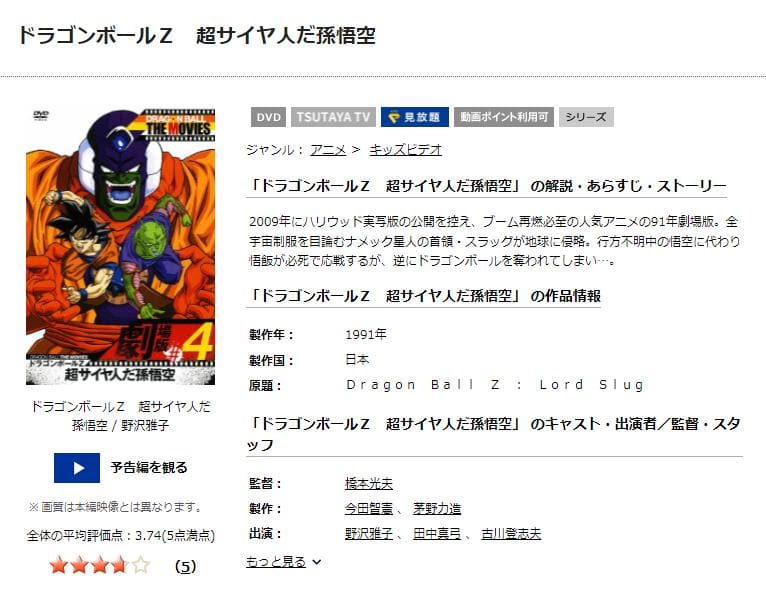 TSUTAYA DISCAS　ドラゴンボールZ 超サイヤ人だ孫悟空