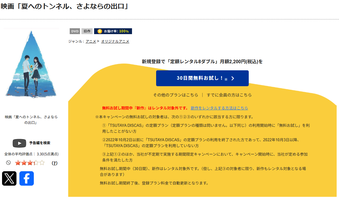 TSUTAYA DISCASの夏へのトンネル、さよならの出口