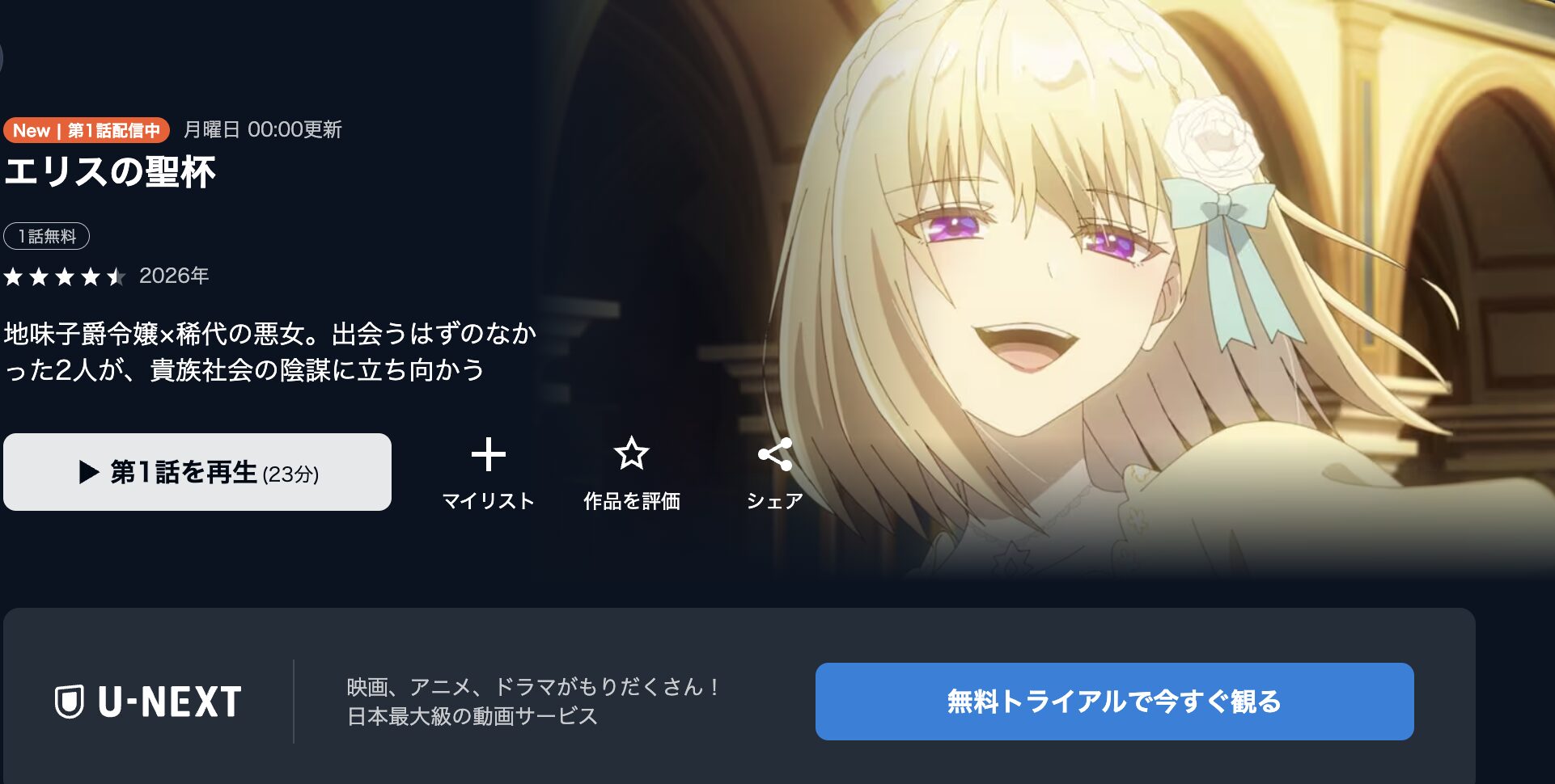 U-NEXTのエリスの聖杯配信画像