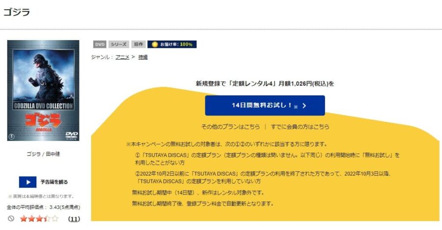 TSUTAYA DISCAS　ゴジラ（1984）