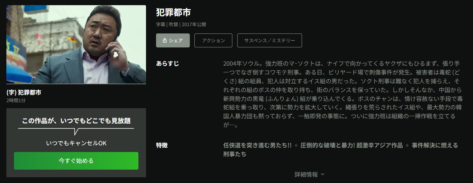 Huluの犯罪都市配信画像