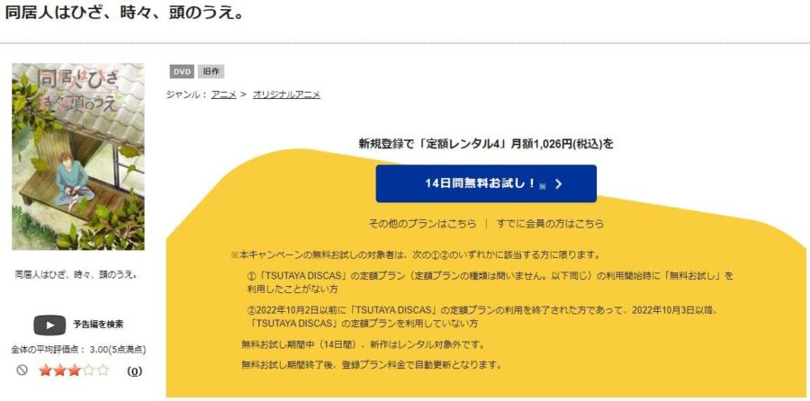 TSUTAYA DISCAS　同居人はひざ、時々、頭のうえ。