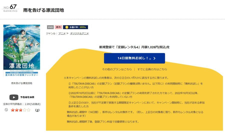 TSUTAYA DISCAS　雨を告げる漂流団地