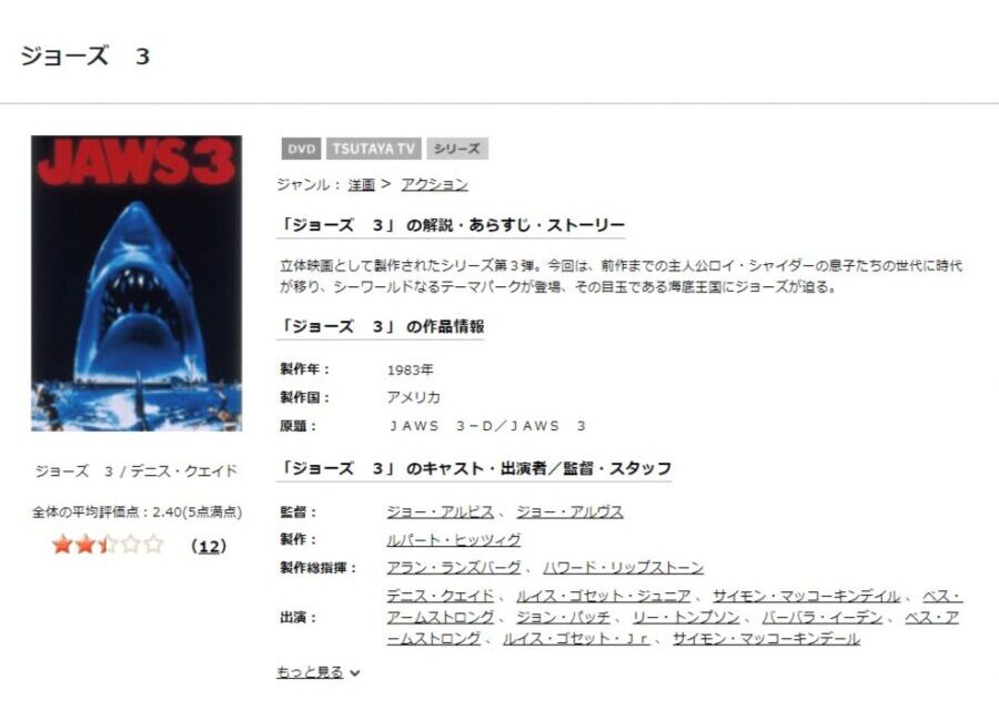 TSUTAYA DISCAS　ジョーズ3