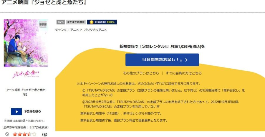 TSUTAYA DISCAS　ジョゼと虎と魚たち アニメ