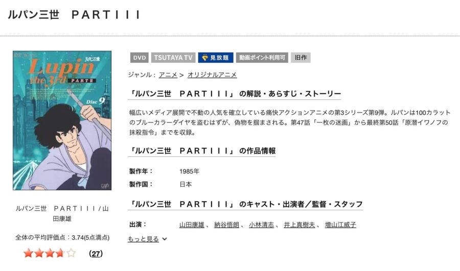 TSUTAYA DISCAS　ルパン三世PART3