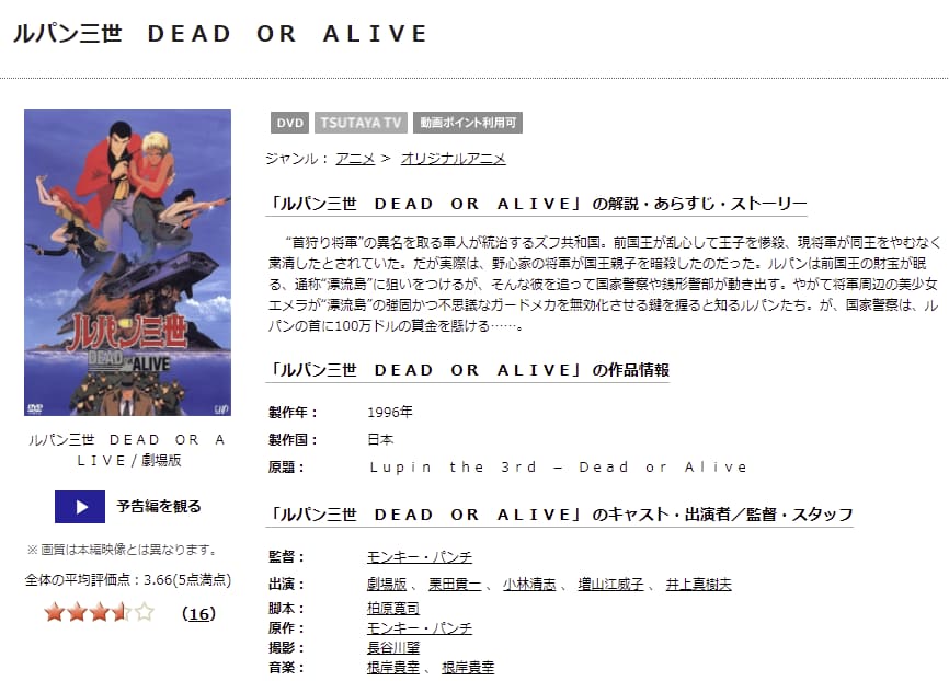 TSUTAYA DISCAS　ルパン三世 DEAD OR ALIVE