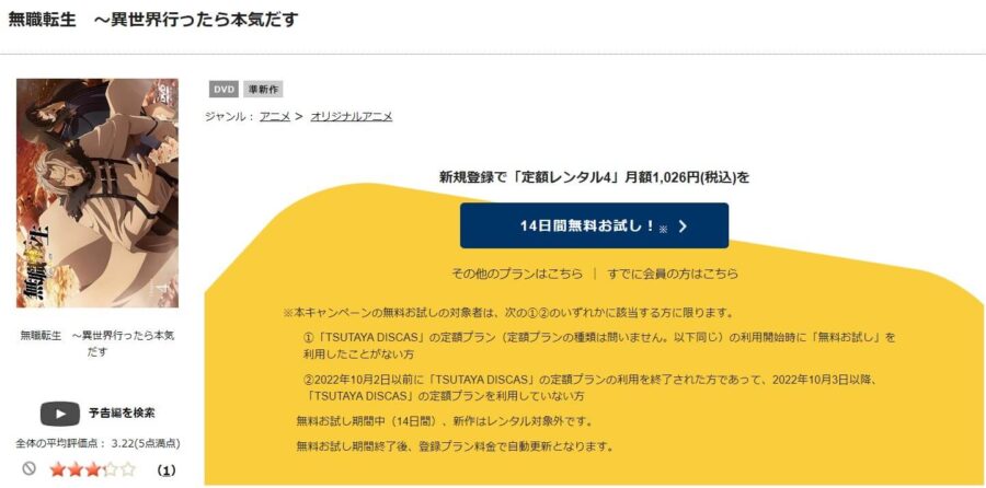 TSUTAYA DISCAS　無職転生（1期）