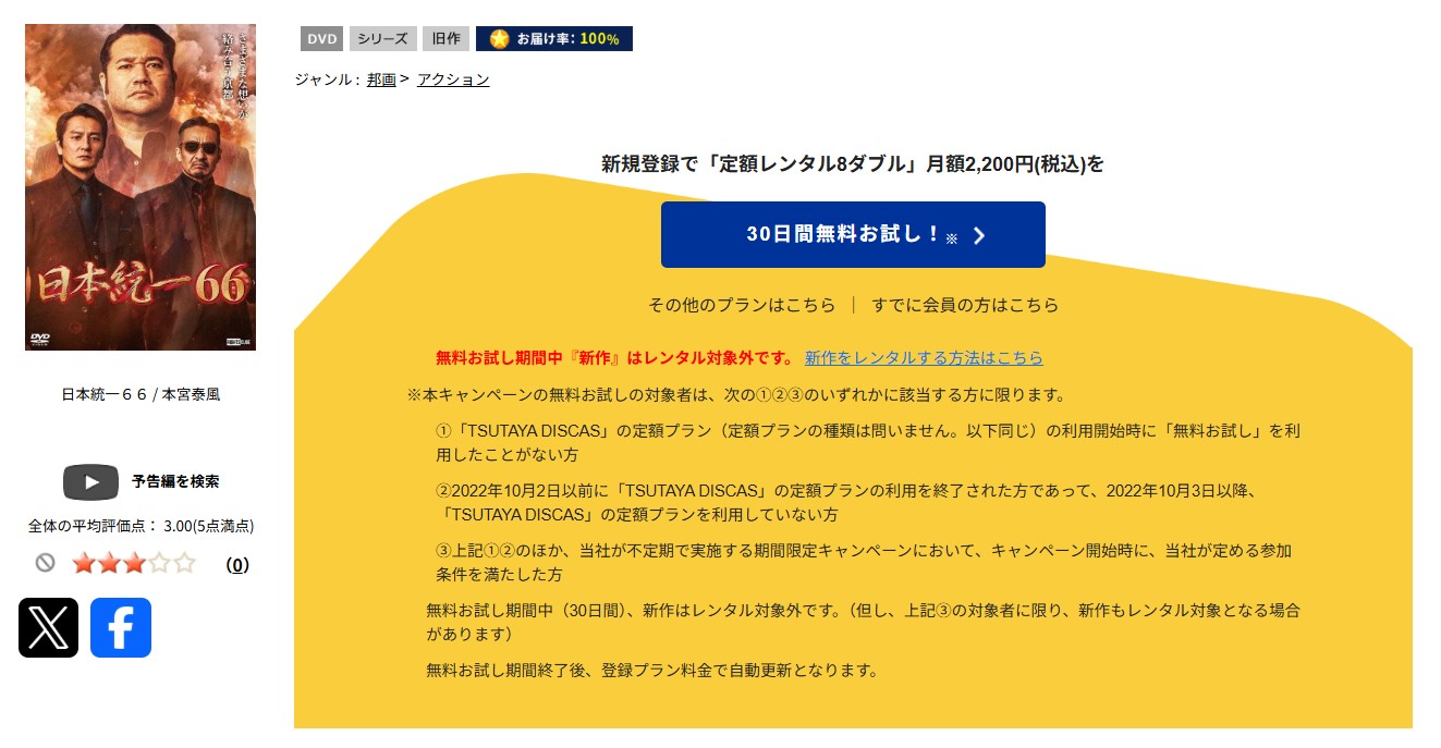 TSUTAYA DISCASの日本統一66