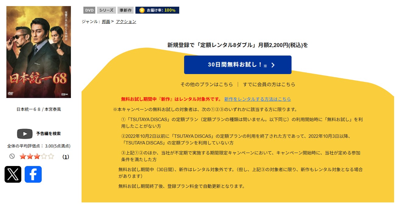 TSUTAYA DISCASの日本統一68