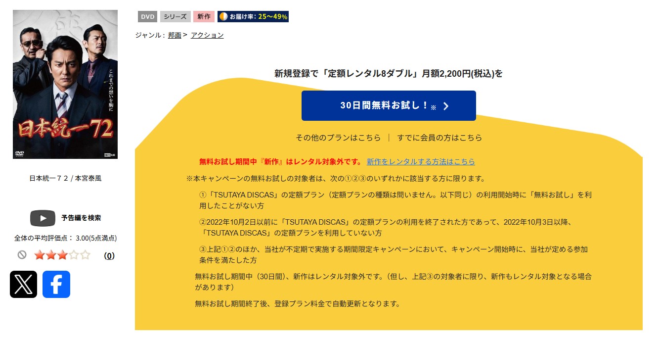 TSUTAYA DISCASの日本統一72