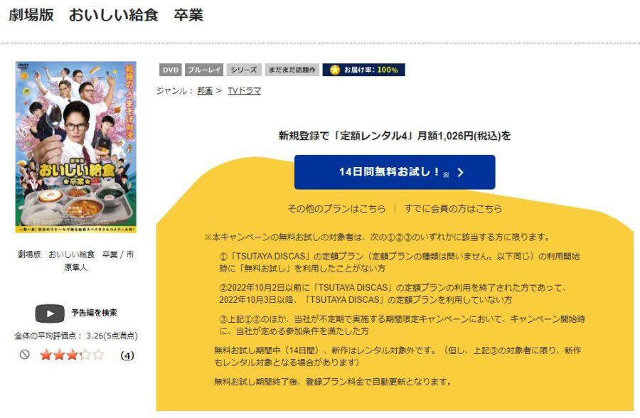 TSUTAYA DISCAS　劇場版 おいしい給食 卒業