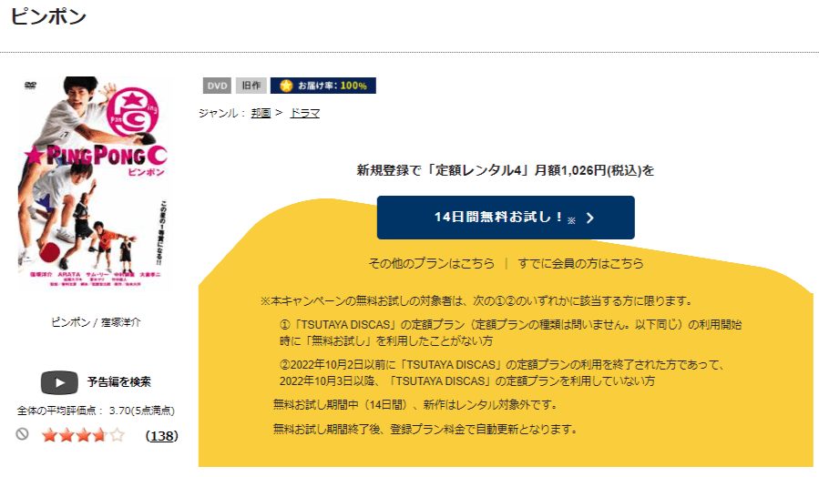 TSUTAYA DISCAS　ピンポン