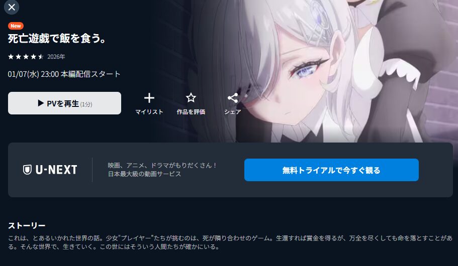 U-NEXTの死亡遊戯で飯を食う。配信画像