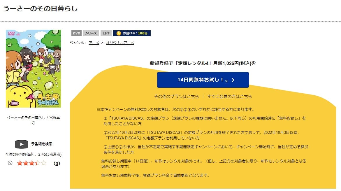 TSUTAYA DISCAS　うーさーのその日暮らし（第1期）