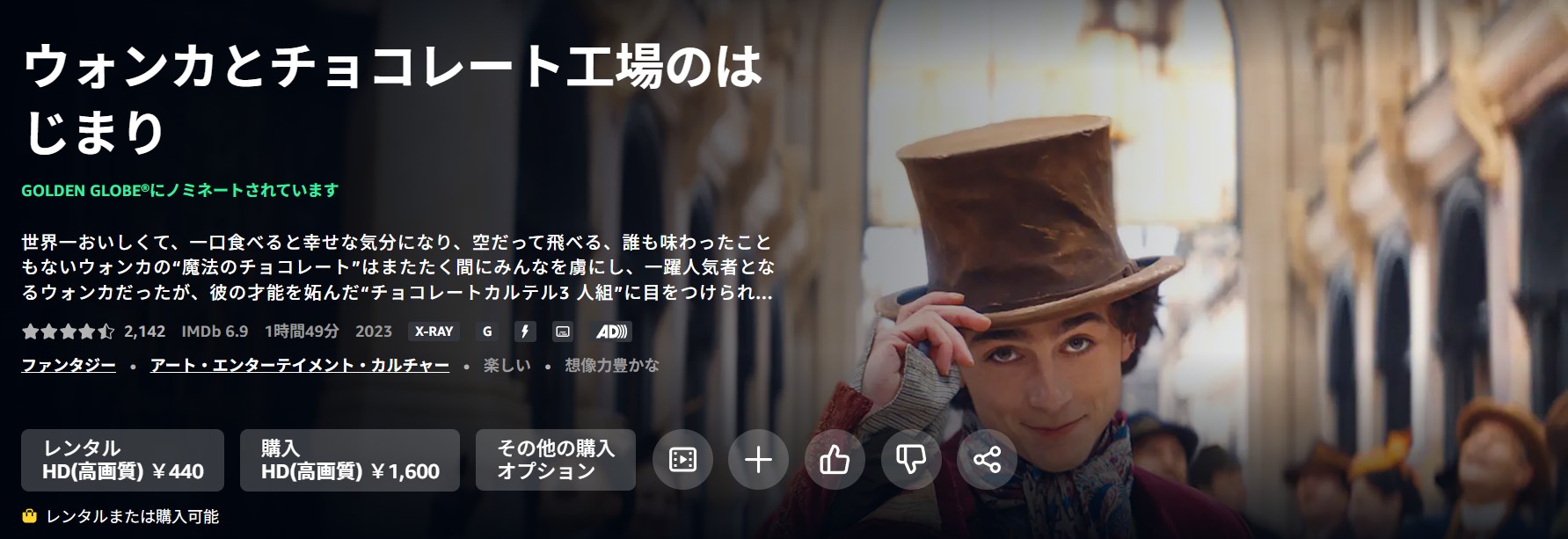 Amazonプライムのウォンカとチョコレート工場のはじまり配信画像