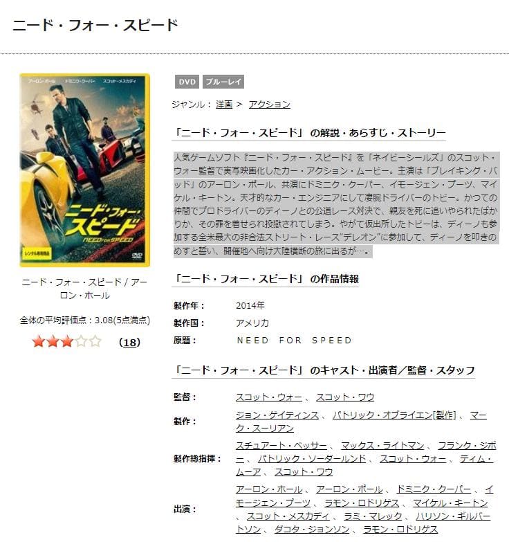 TSUTAYA DISCAS　ニード・フォー・スピード