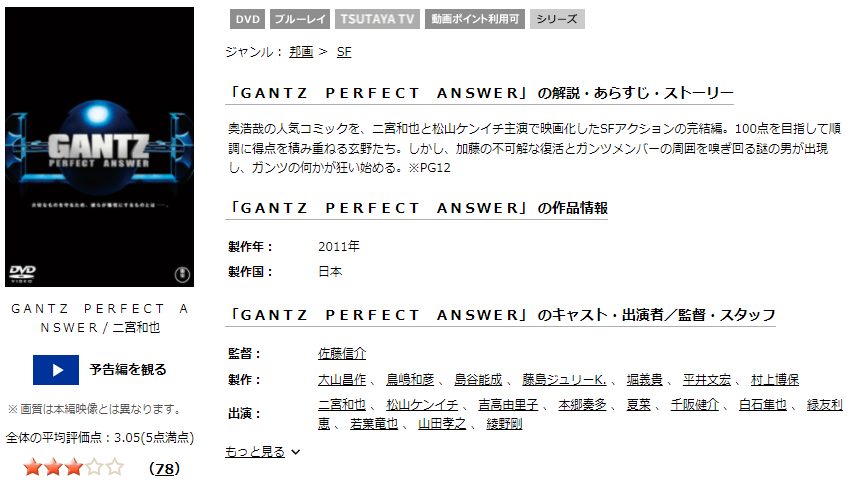 TSUTAYA DISCAS　GANTZ PERFECT ANSWER