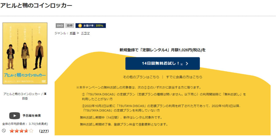 TSUTAYA DISCAS　アヒルと鴨のコインロッカー