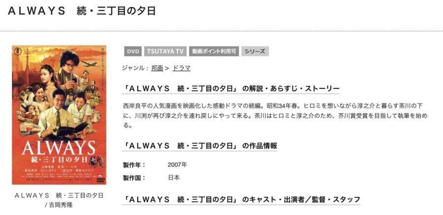 TSUTAYA DISCAS　ALWAYS 続・三丁目の夕日
