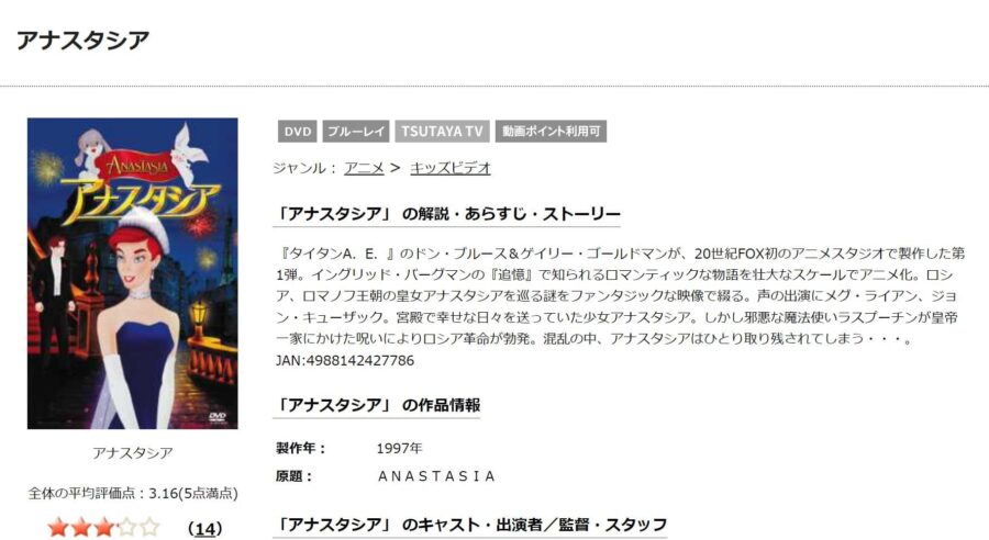 TSUTAYA DISCAS　アナスタシア